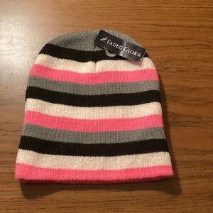 Faded Glory Kids Beanie - Pink, Black, Gray, White Stripes